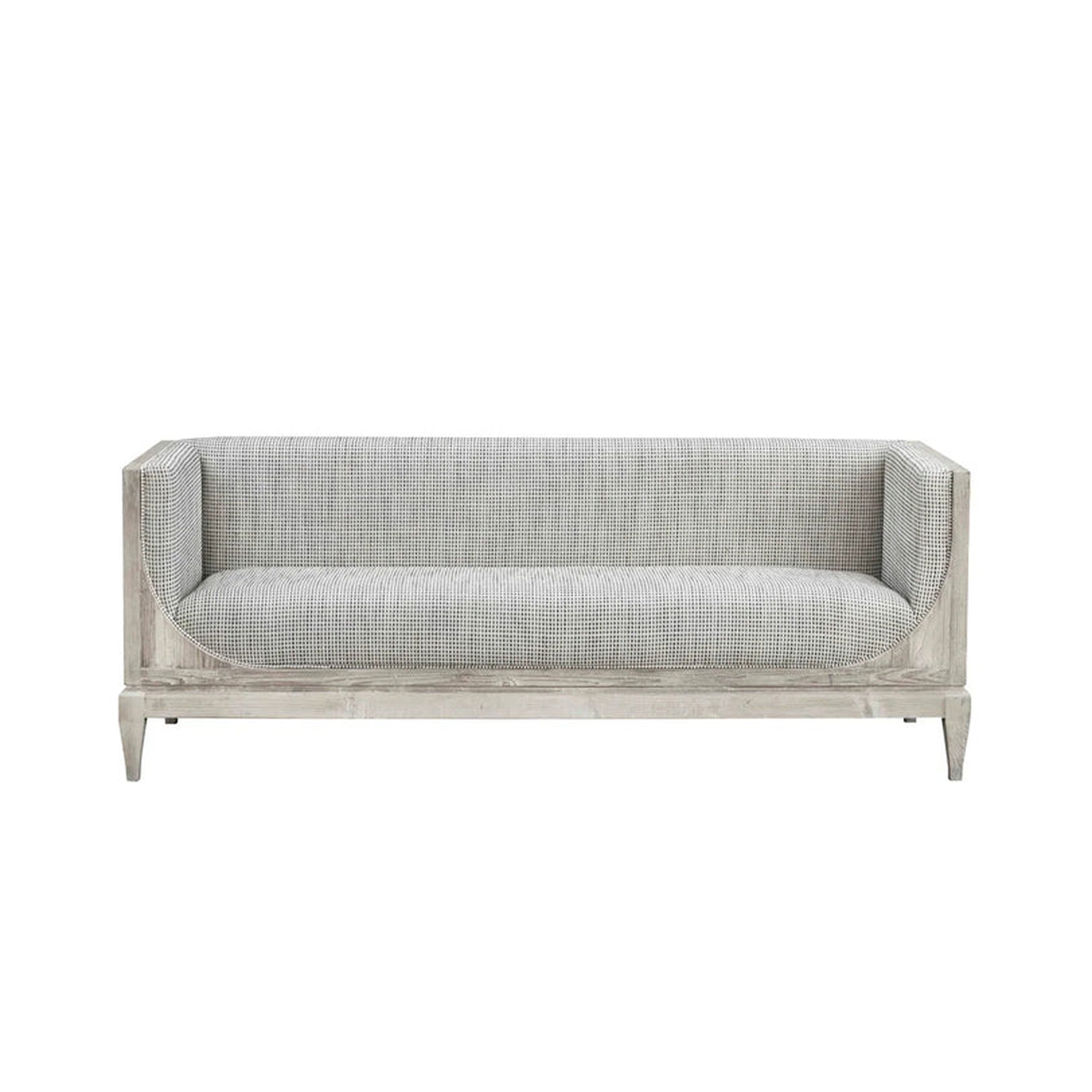 Raphael sofa front view with curved silhouette and architectural pastel design