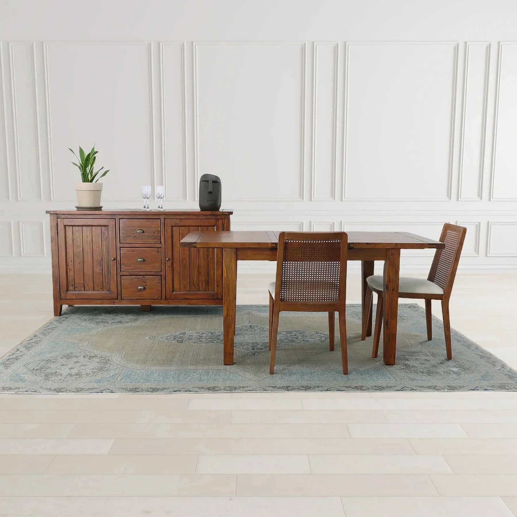 Standard front view of the Irish Coast table in its compact 47-inch form highlighting the rustic wood grain and tapered legs