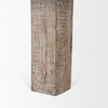 Detailed vertical shot of the substantial square leg showcasing the unique grain patterns and whitewash finish