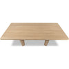 Overhead bird's-eye view of the rectangular tabletop highlighting the continuous natural wood grain