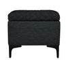 Direct front perspective of the black Reece ottoman showcasing its clean square silhouette and slim tapered legs