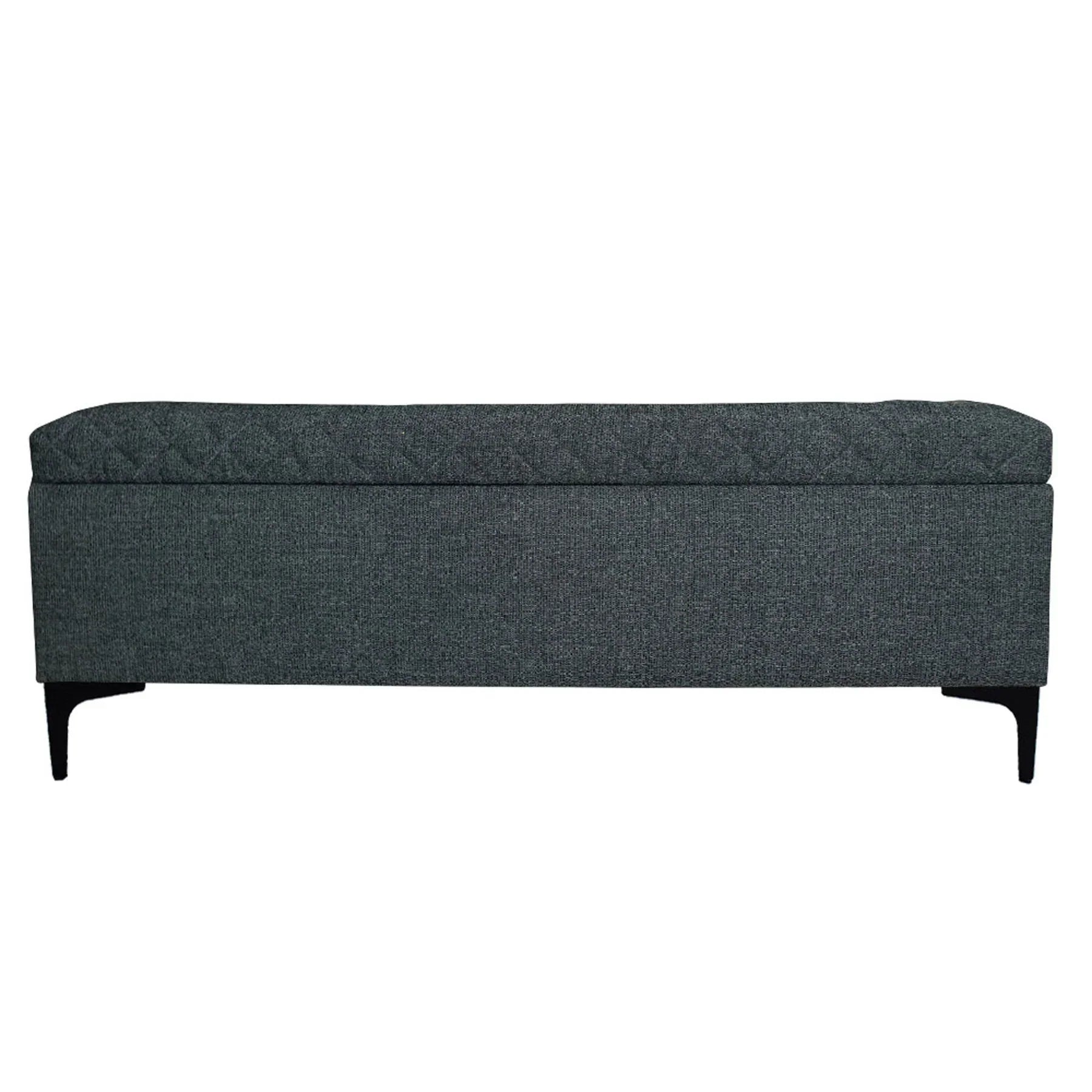 Front view of the Reece storage bench featuring a long rectangular silhouette and diamond-quilted tan fabric lid