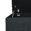Close-up shot highlighting the durable metal gas-lift mechanism and internal construction of the storage ottoman