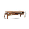 Product shot of the Remix coffee table with dimensional markers for height, length, and shelf depth