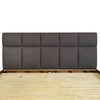 Rear view showing the clean finish of the upholstered headboard and the sturdy solid wood support beams