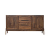 Front view of the Remix sideboard featuring a warm acacia wood finish with a 3-drawer central unit and two side cabinets