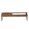 Front view of the Remix coffee table in a rich acacia wood finish featuring a slim profile and tapered legs