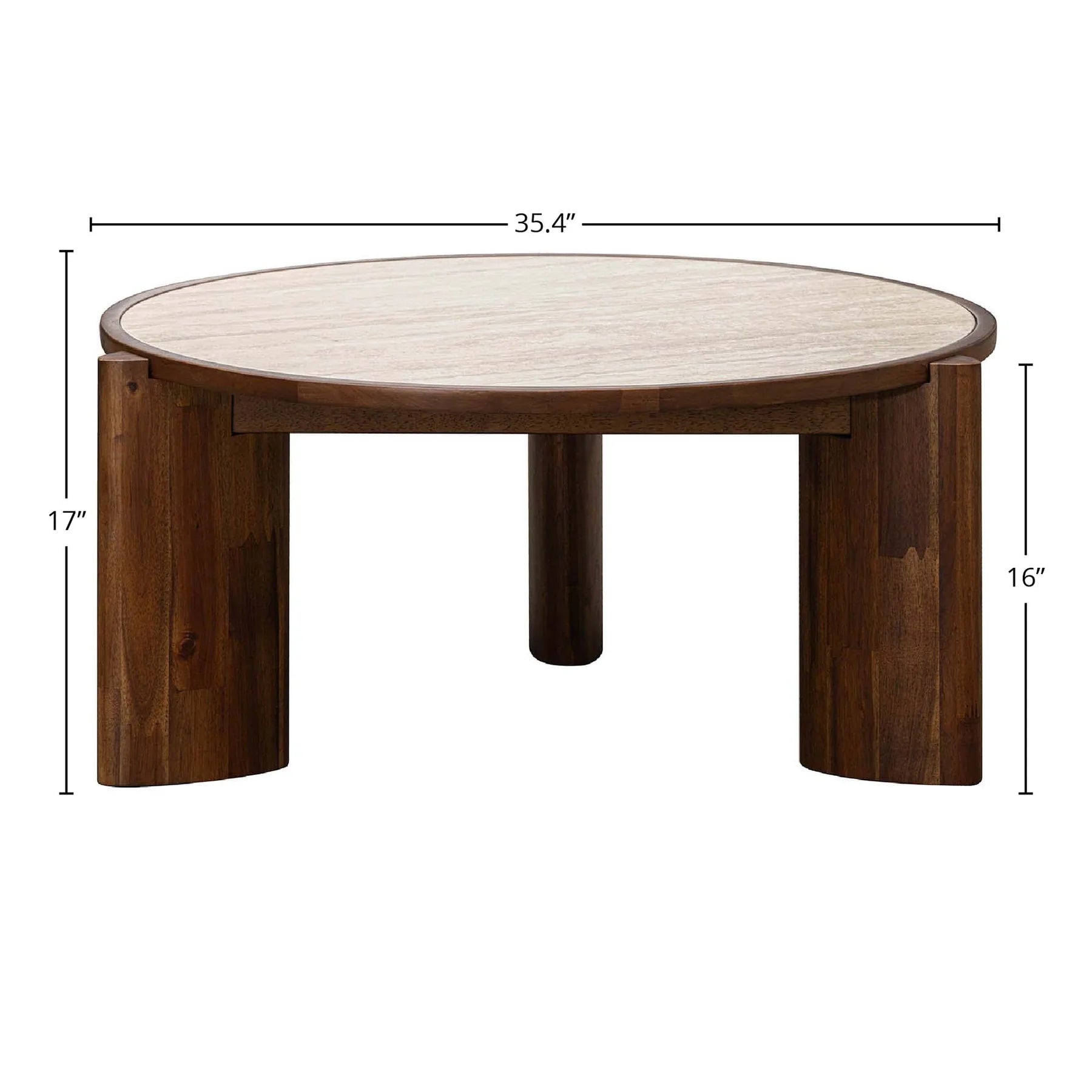 Technical view with dimension lines showing the 35.4-inch diameter and 13.8-inch height of the Remix coffee table