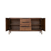 Front view with side doors open revealing spacious internal compartments with adjustable wooden shelves