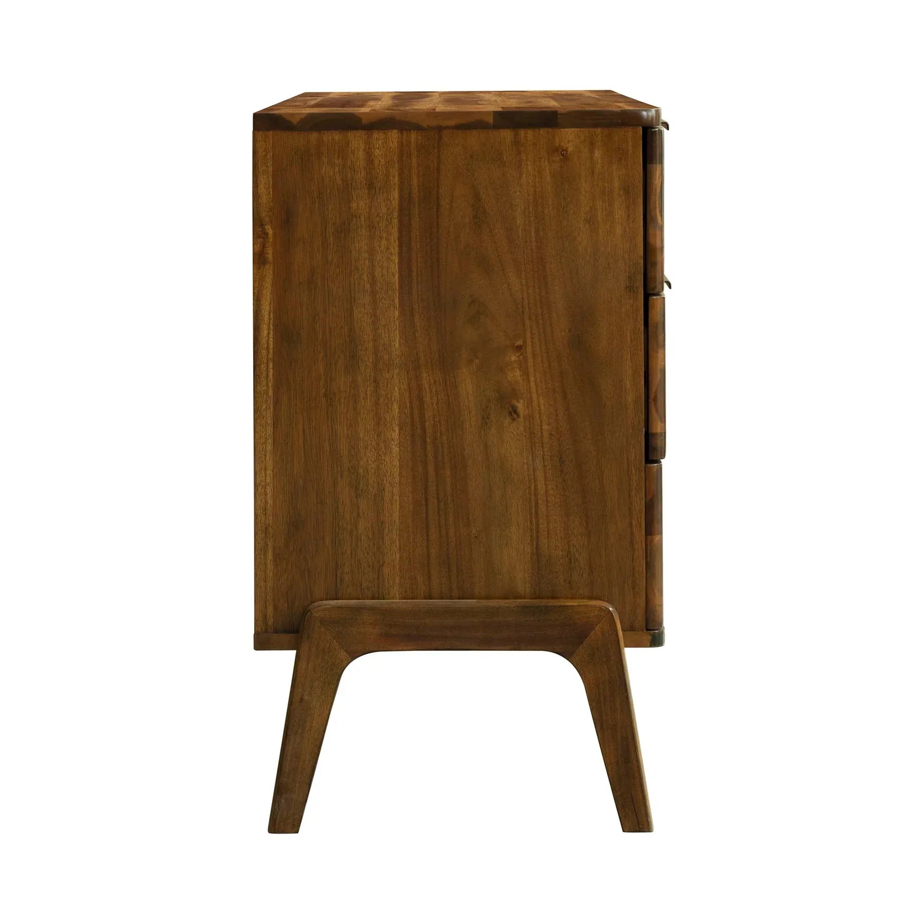 Direct side profile view emphasizing the clean vertical lines and the integrated tapered leg design
