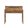 Straight-on rear view showing the finished acacia wood back and the structural support of the flared mid-century legs