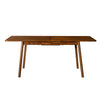 Front view of the Remix extension dining table in a light white wash finish featuring a rounded rectangular top and thick cylindrical legs
