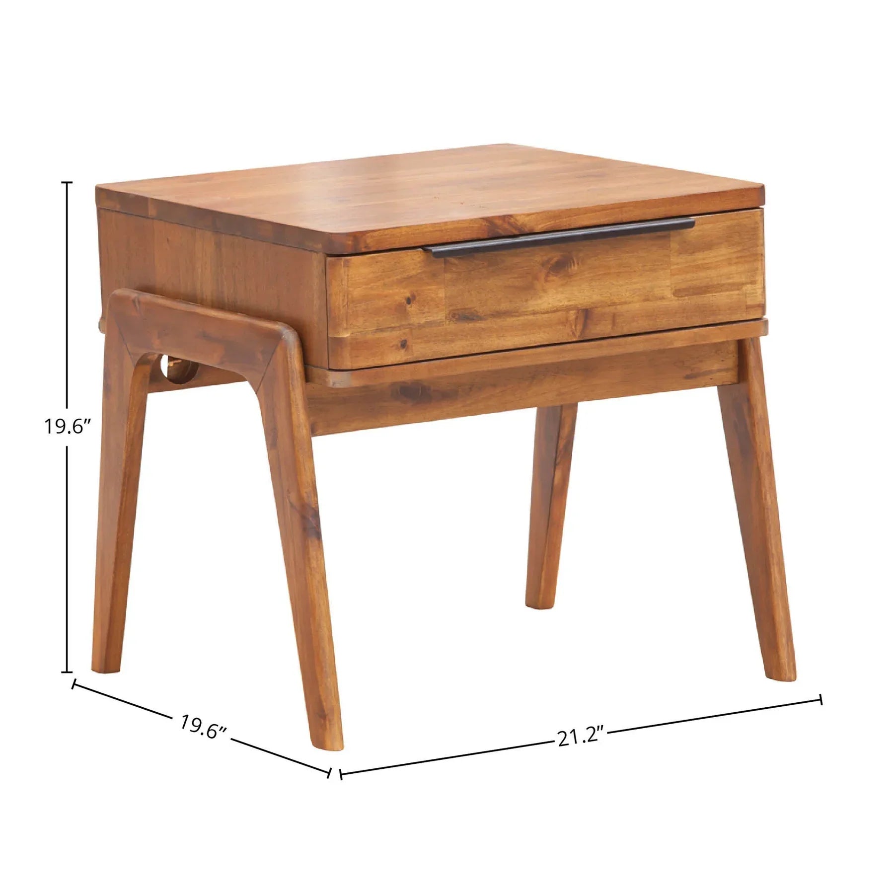 Product view highlighting the width and height dimensions of the rectangular wood frame and the clearance of the tapered legs