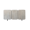 Three-quarter perspective view of the Renaissance sideboard featuring a deep charcoal mango wood finish and hand-carved textured relief panels across four doors