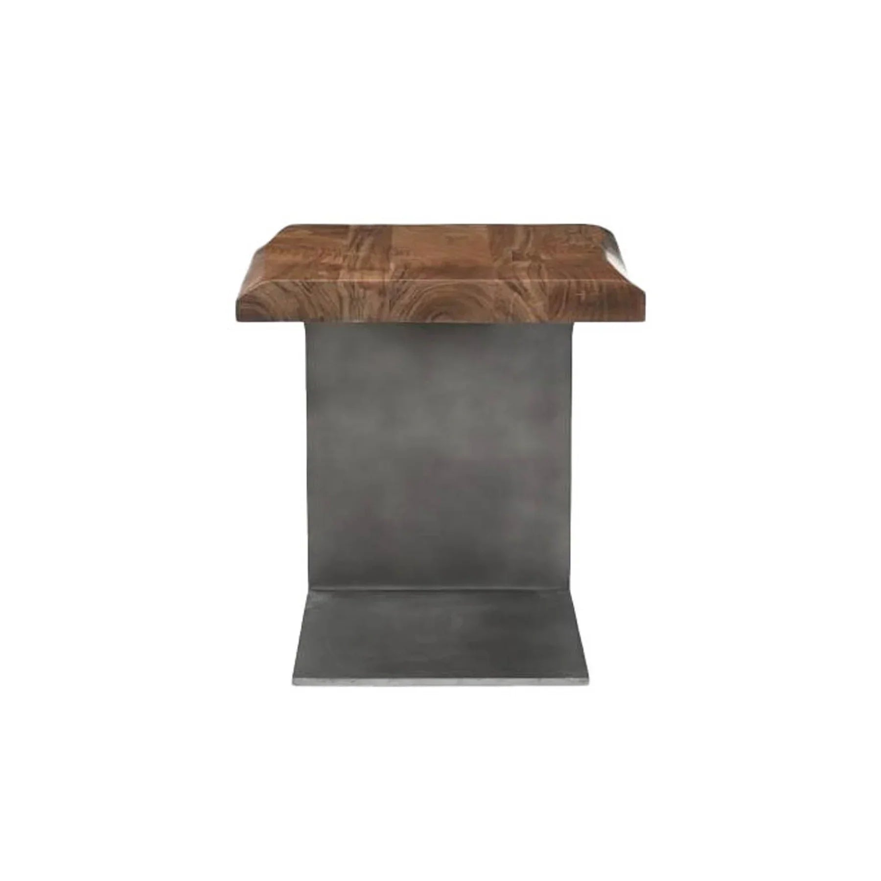 Straight-on front view highlighting the architectural C-frame silhouette designed to slide under a sofa or armchair