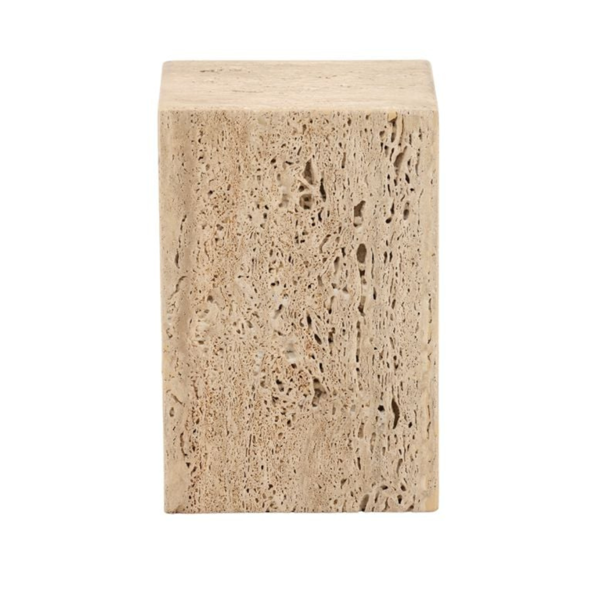 Straight-on front view showcasing the architectural vertical silhouette and clean lines of the solid stone accent table