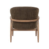 Rhodes club chair in brown fabric with wood frame back view