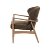 Rhodes club chair in brown fabric with wood frame side profile