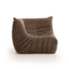 Corner accent chair brown angled view - hygge design house