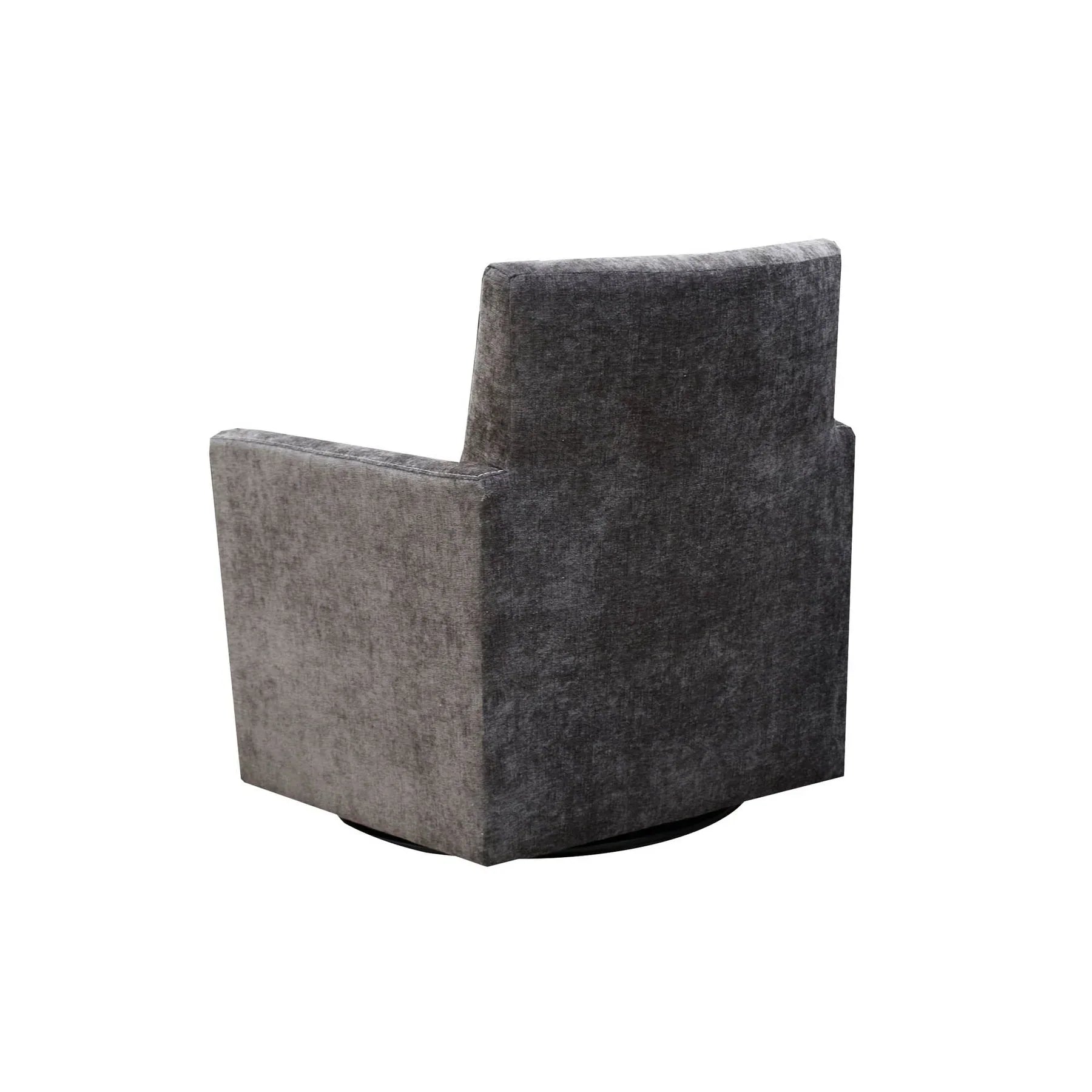 Rear angled view demonstrating the uniform upholstery finish and the solid wrap-around backrest