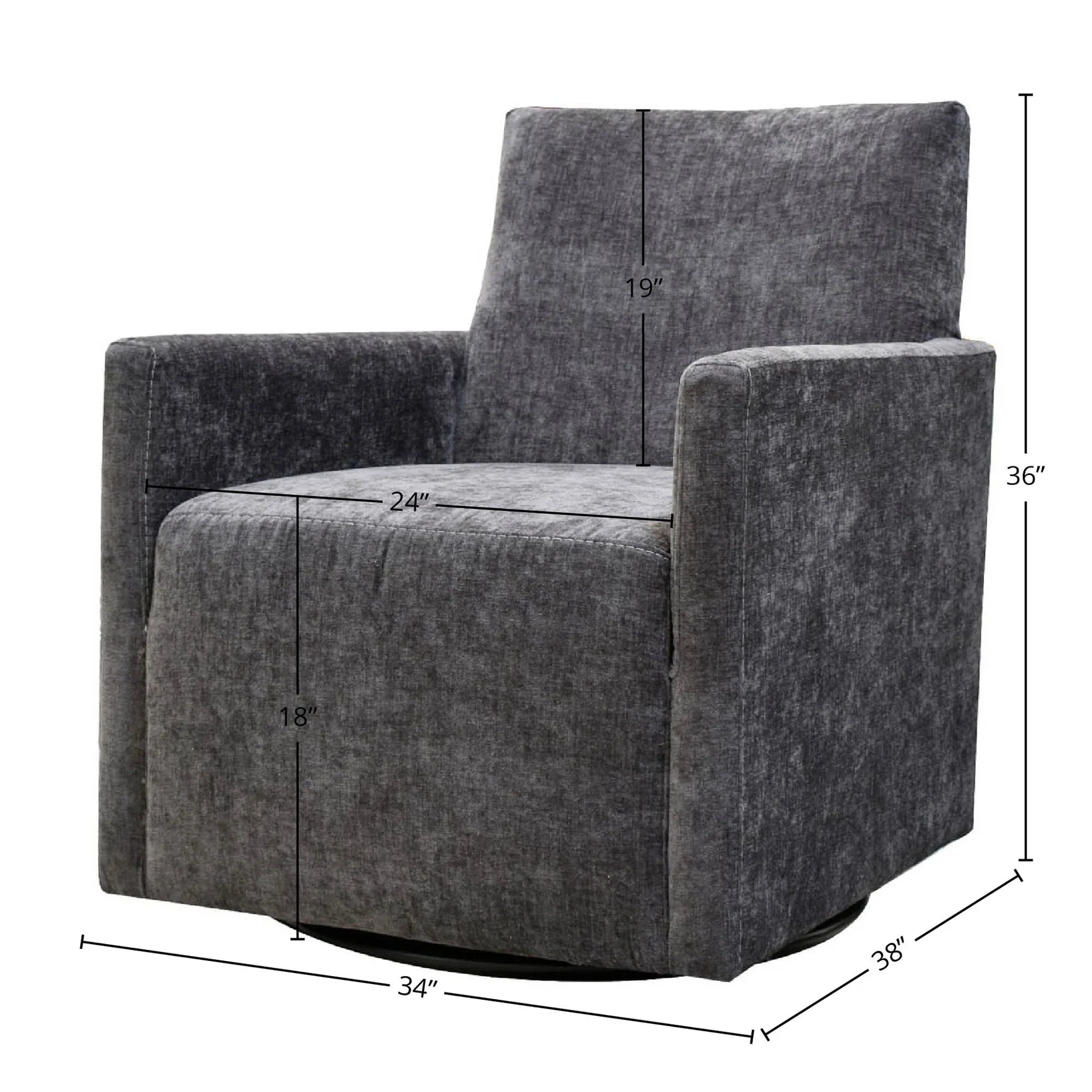Technical diagram showing the width, depth, and height specifications for the Riley club chair