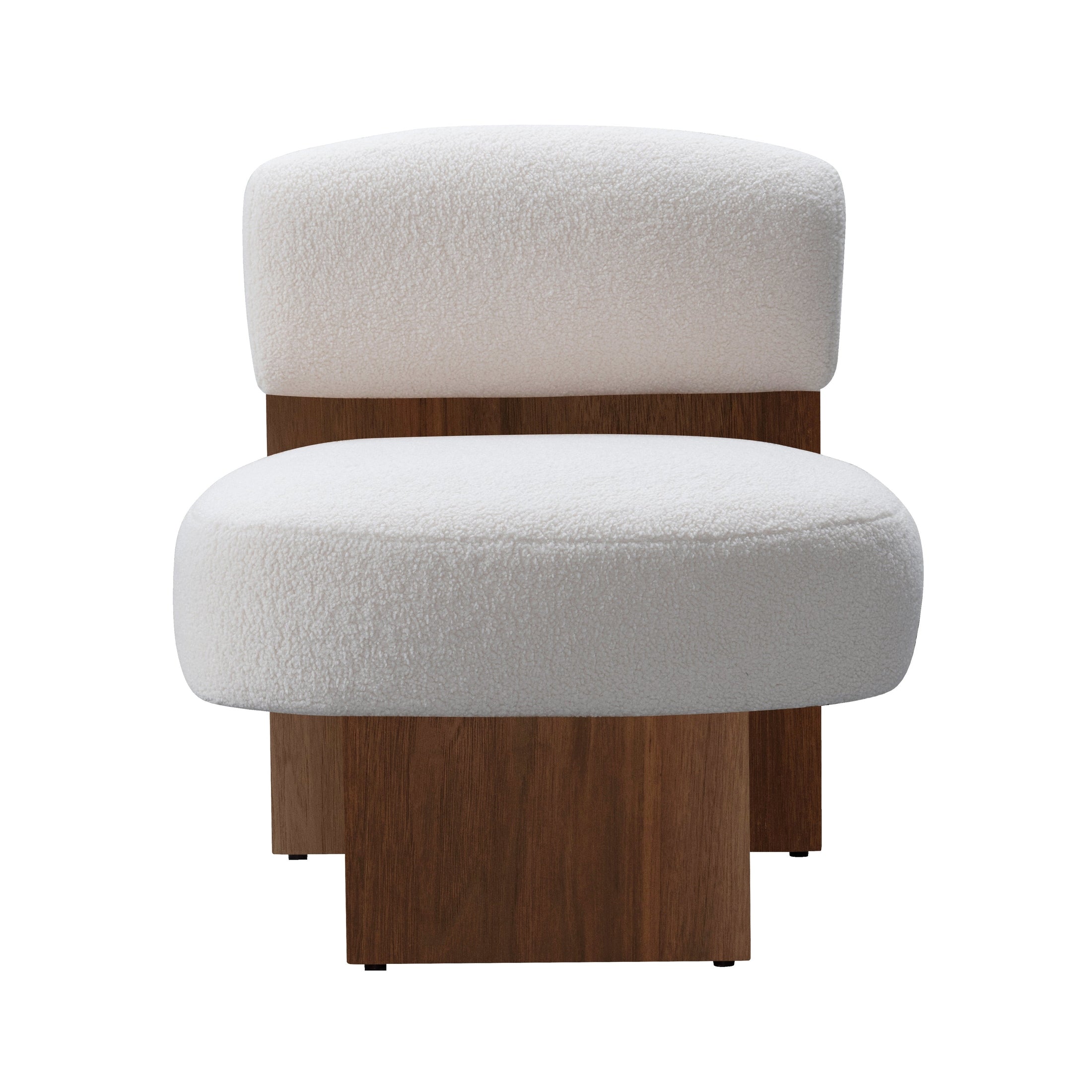 Head-on view of the cream Rines chair variant demonstrating the clean lines and organic texture