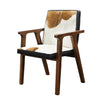 Front view of the Rio Cool Armchair featuring brown and white goat hair upholstery and a brown Mindi oak frame