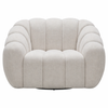 Front view of the Riro Swivel Accent Chair in cream fabric featuring a bold, channeled ribbed design.