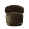 Front view of the Rollo Club Chair in distressed khaki green velvet featuring a rounded backrest and swivel base.