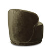 Rear angled view of the Rollo chair showcasing the high-quality distressed khaki green fabric and smooth cylindrical shape.