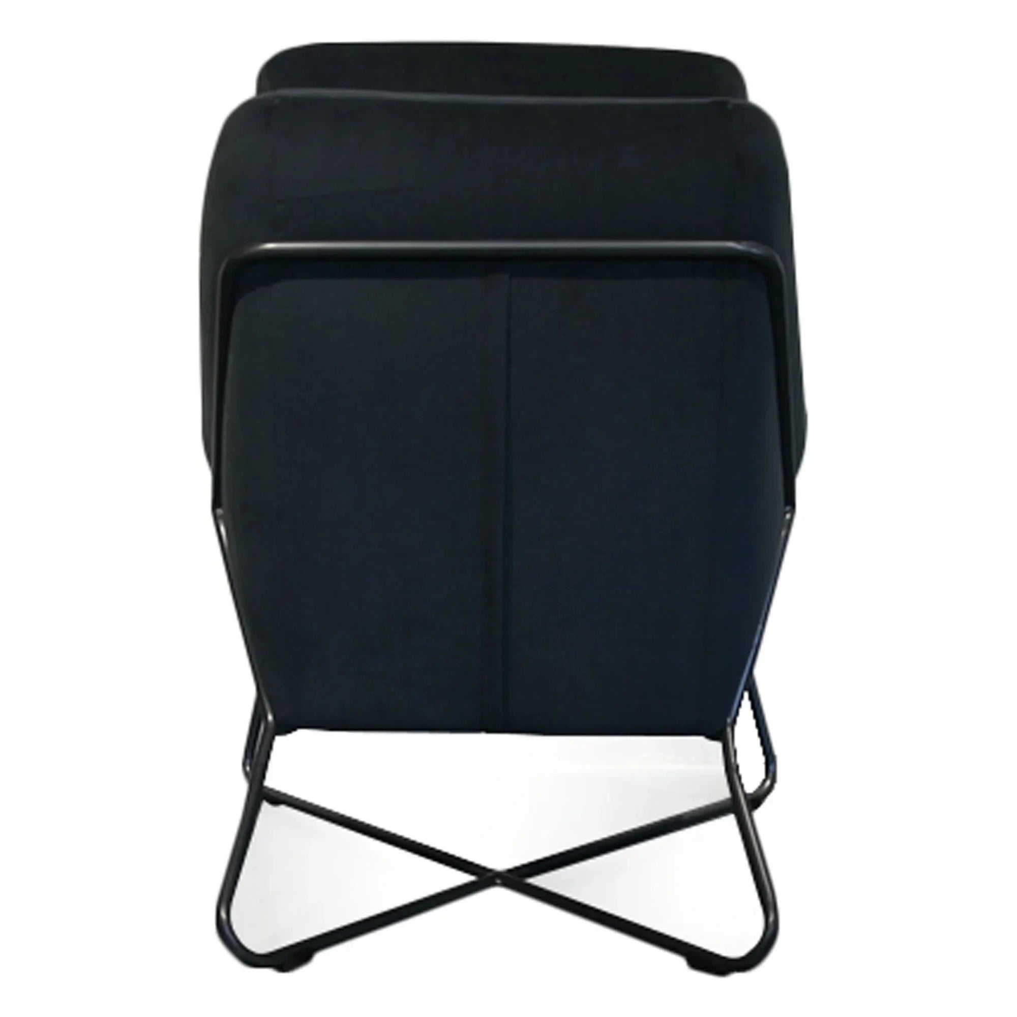 Romeo lounge chair in dark fabric with black metal frame back view