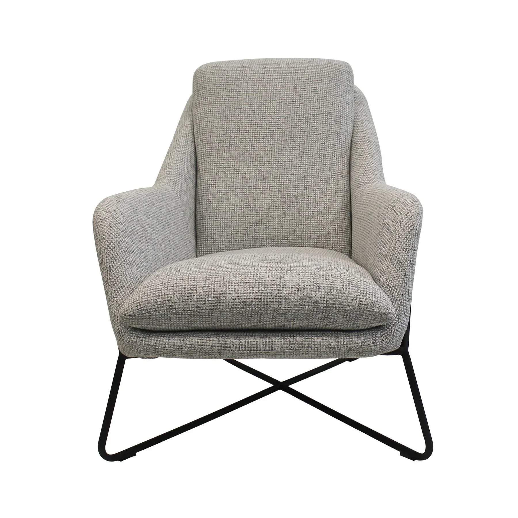 romeo-lounge-chair-light-fabric-black-metal-frame-front-view
