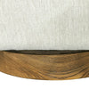 Detailed macro shot focusing on the natural wood grain and finish of the dark circular swivel base