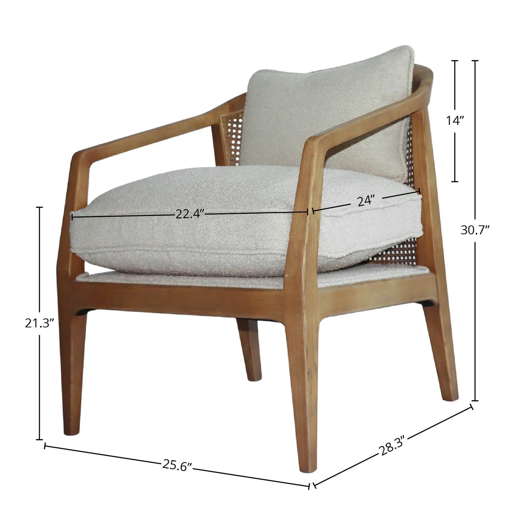 Technical diagram showing the width, depth, and height dimensions for the Rosa club chair
