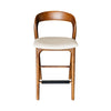 Rotondo counter stool with a curved walnut wood frame and cream upholstered seat