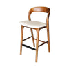 Three-quarter angle view of the Rotondo counter stool highlighting the wrap-around walnut backrest