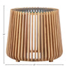 Product view highlighting the 24 inch diameter and 20 inch height dimensions of the architectural slatted wood table