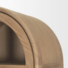 Detailed view of the seamless arched corner joinery and natural wood grain texture