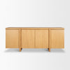 Front view of the Rowan 4-door sideboard in a natural oak finish featuring a clean minimalist silhouette and integrated vertical wood handles
