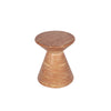 Perspective shot highlighting the smooth transition between the tapered top and wide pedestal base of the stone accent table