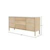 Technical line drawing providing detailed measurements for the sideboard height, width, and depth