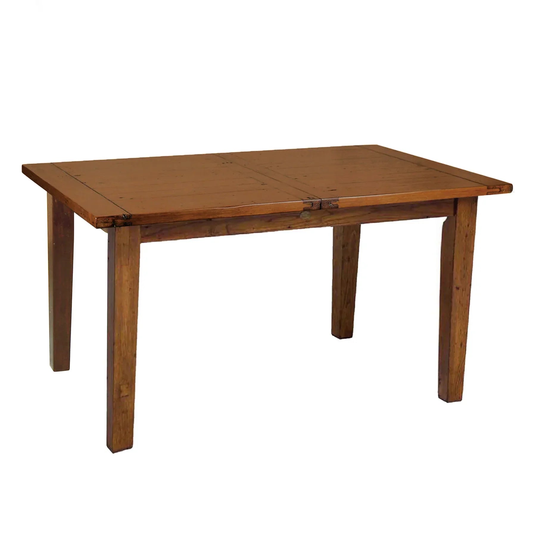 Standard front view of the Irish Coast table in its compact 47-inch form highlighting the rustic wood grain and tapered legs