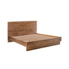 Three-quarter perspective view highlighting the thick wood frame and integrated slat support system