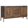 Three-quarter perspective view highlighting the natural wood grain variation and the tapered mid-century modern legs