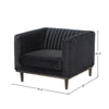 Technical diagram showing height, width, and depth specifications for the Sage black velvet chair
