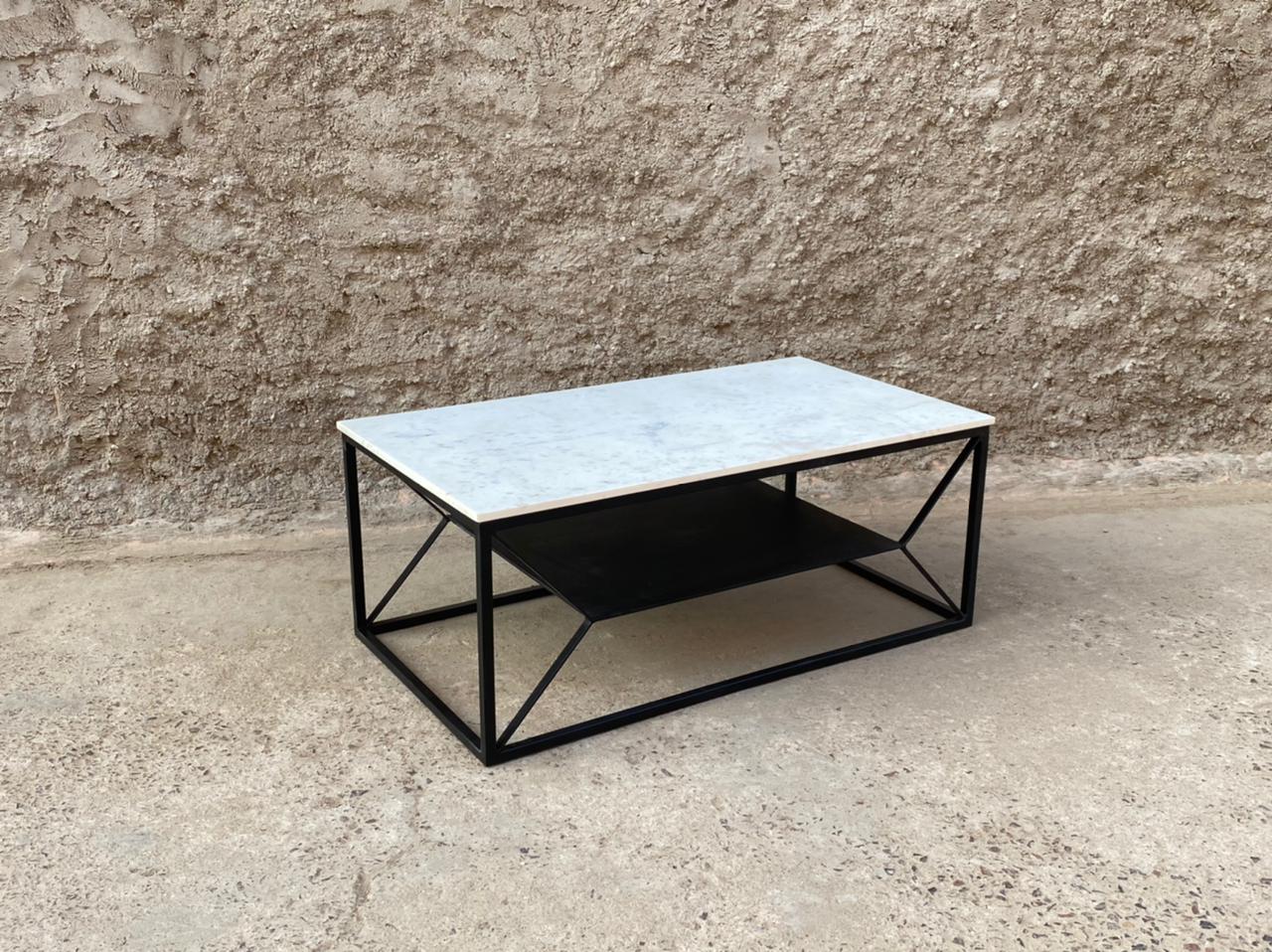 Sasha marble coffee table with black metal legs, modern rectangular living room coffee table in contemporary style