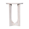 Side profile view emphasizing the slim vertical supports and the graceful curves of the sculptural white wash base