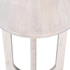 Close-up overhead shot focusing on the smooth circular surface and the subtle natural wood grain visible through the white wash finish