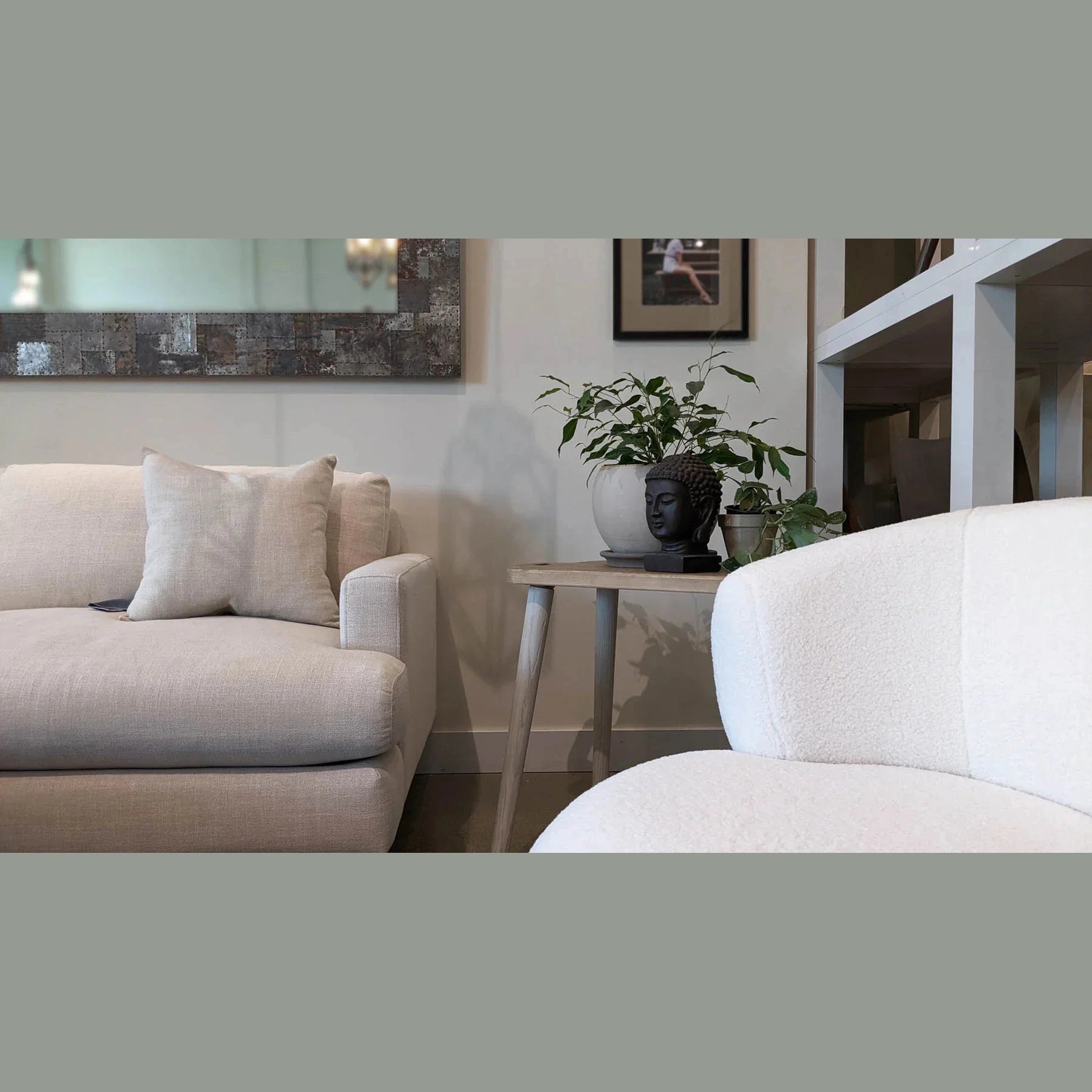Front perspective view of the Juliet side table featuring a rectangular tray-style top and tapered white-washed legs