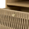 Macro detail shot focusing on the intricate vertical rope weaving and the small gold-finish knob handle